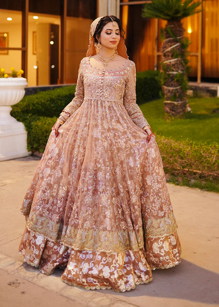 Rose Gold Embellished Net Silk Bridal Gown (2-Piece) - Image 3