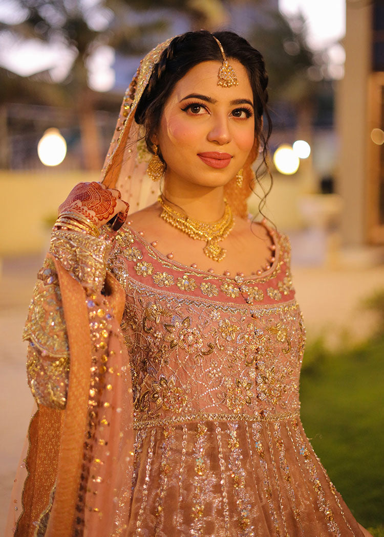 Rose Gold Embellished Net Silk Bridal Gown (2-Piece) - Image 4