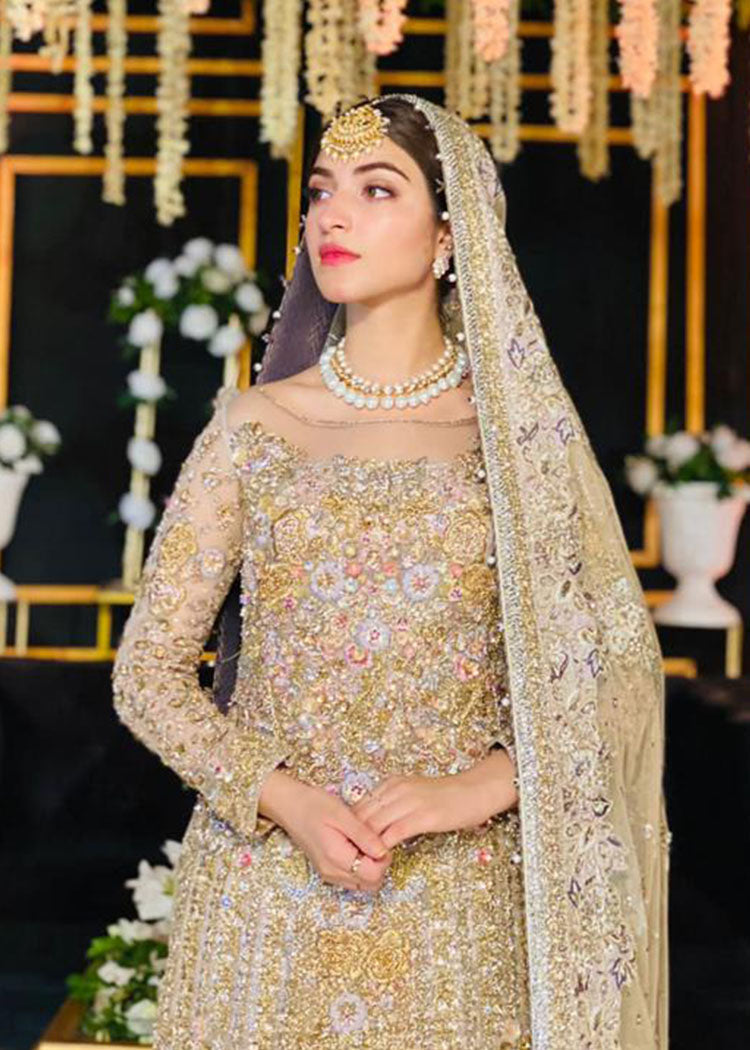 Gold Embellished Net Silk Bridal Gown (2-Piece) - Image 3