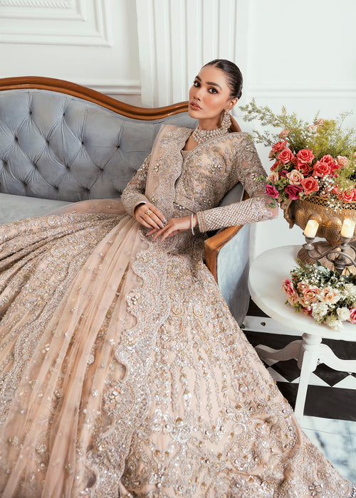 Pakistani Champagne Embellished Net Bridal Gown (2-Piece) - Image 5
