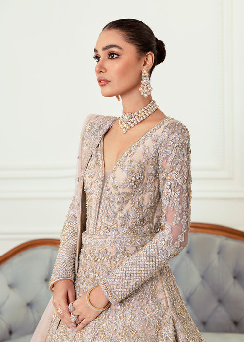 Pakistani Champagne Embellished Net Bridal Gown (2-Piece) - Image 8