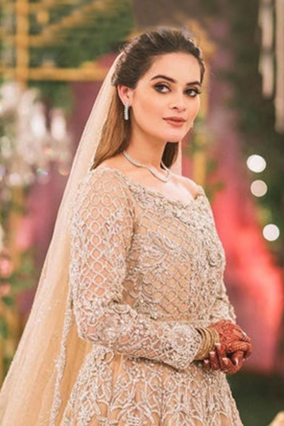 Champagne Silver Embroidered Net Bridal Gown (2-Piece) - Image 1