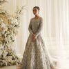 Champagne Silver Embellished Net Silk Bridal Gown (2-Piece) - Image 2