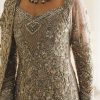 Champagne Silver Embellished Net Silk Bridal Gown (2-Piece) - Image 3