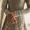 Champagne Silver Embellished Net Silk Bridal Gown (2-Piece) - Image 4