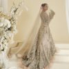 Champagne Silver Embellished Net Silk Bridal Gown (2-Piece) - Image 5