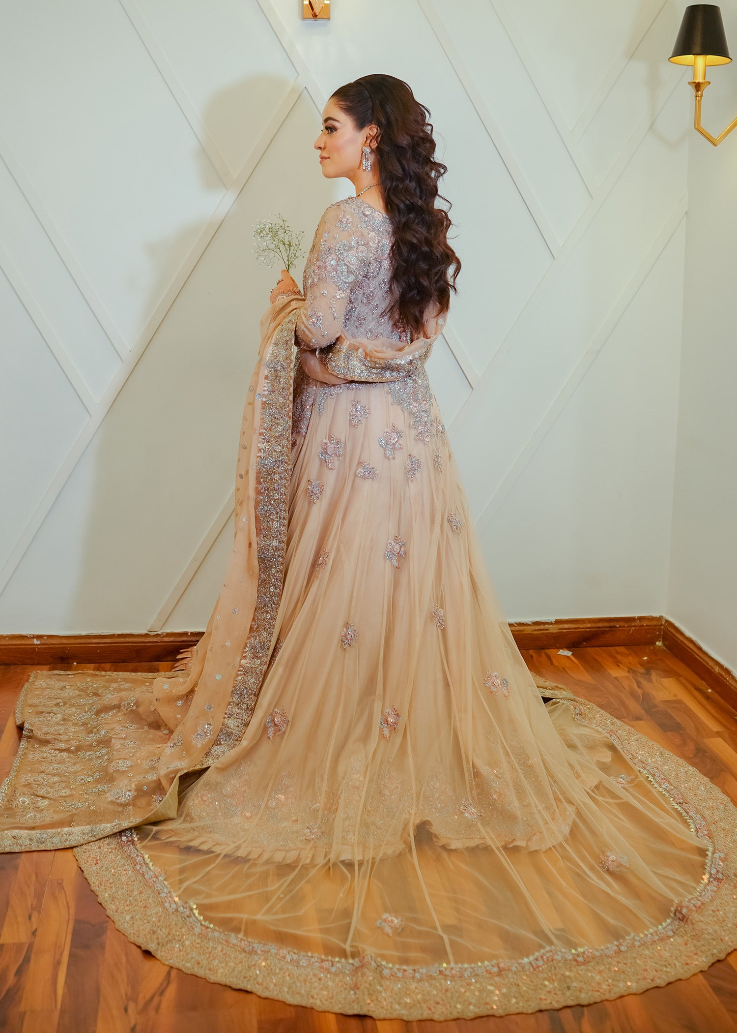 Champagne Embroidered Net Bridal Gown (2-Piece) - Image 3