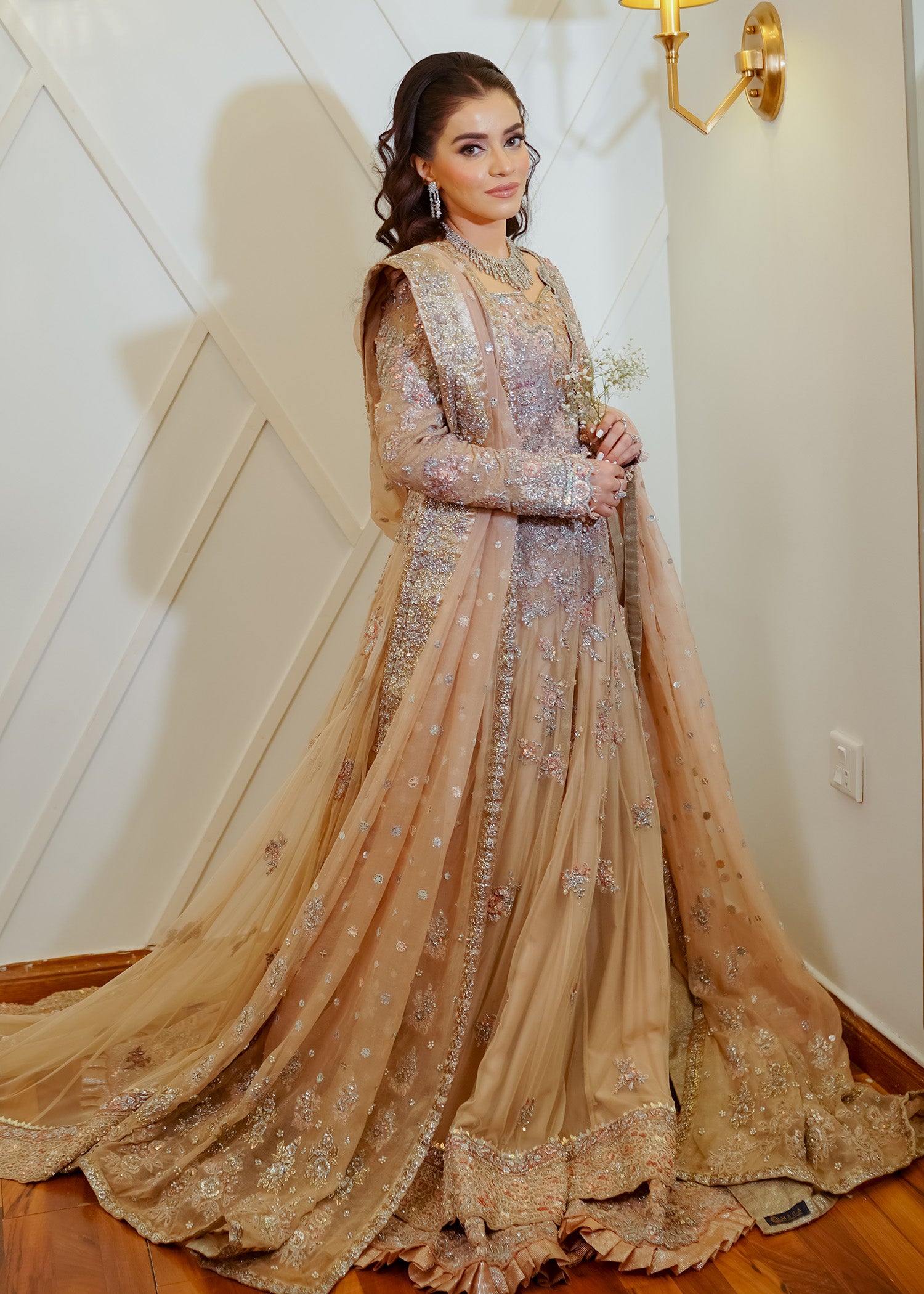 Champagne Embroidered Net Bridal Gown (2-Piece) - Image 4