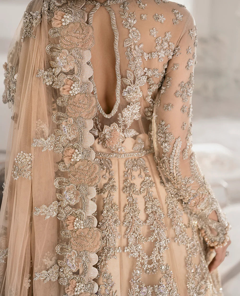 Pakistani Champagne Embellished Net Bridal Gown (2-Piece) - Image 11
