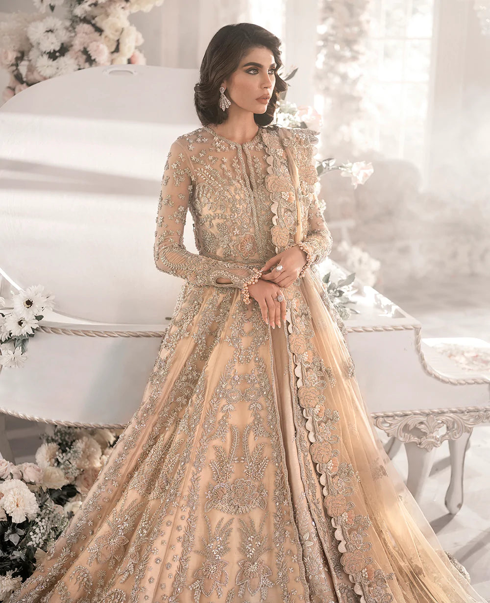 Pakistani Champagne Embellished Net Bridal Gown (2-Piece) - Image 4