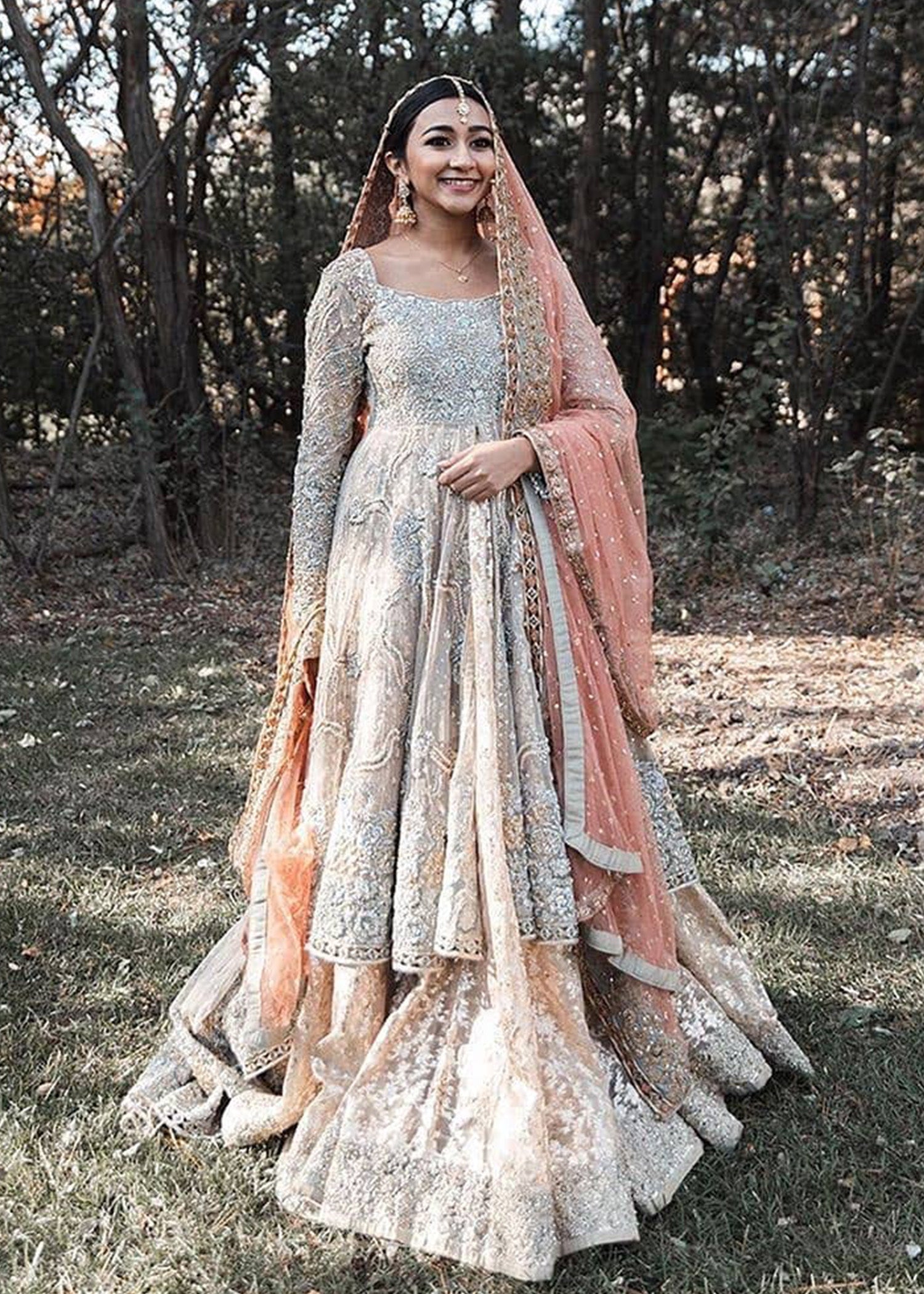 Pale Gold Embellished Net Bridal Gown (2-Piece) - Image 2