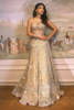 Pakistani Nude Gold Embroidered Net Bridal Gown (2-Piece) - Image 3