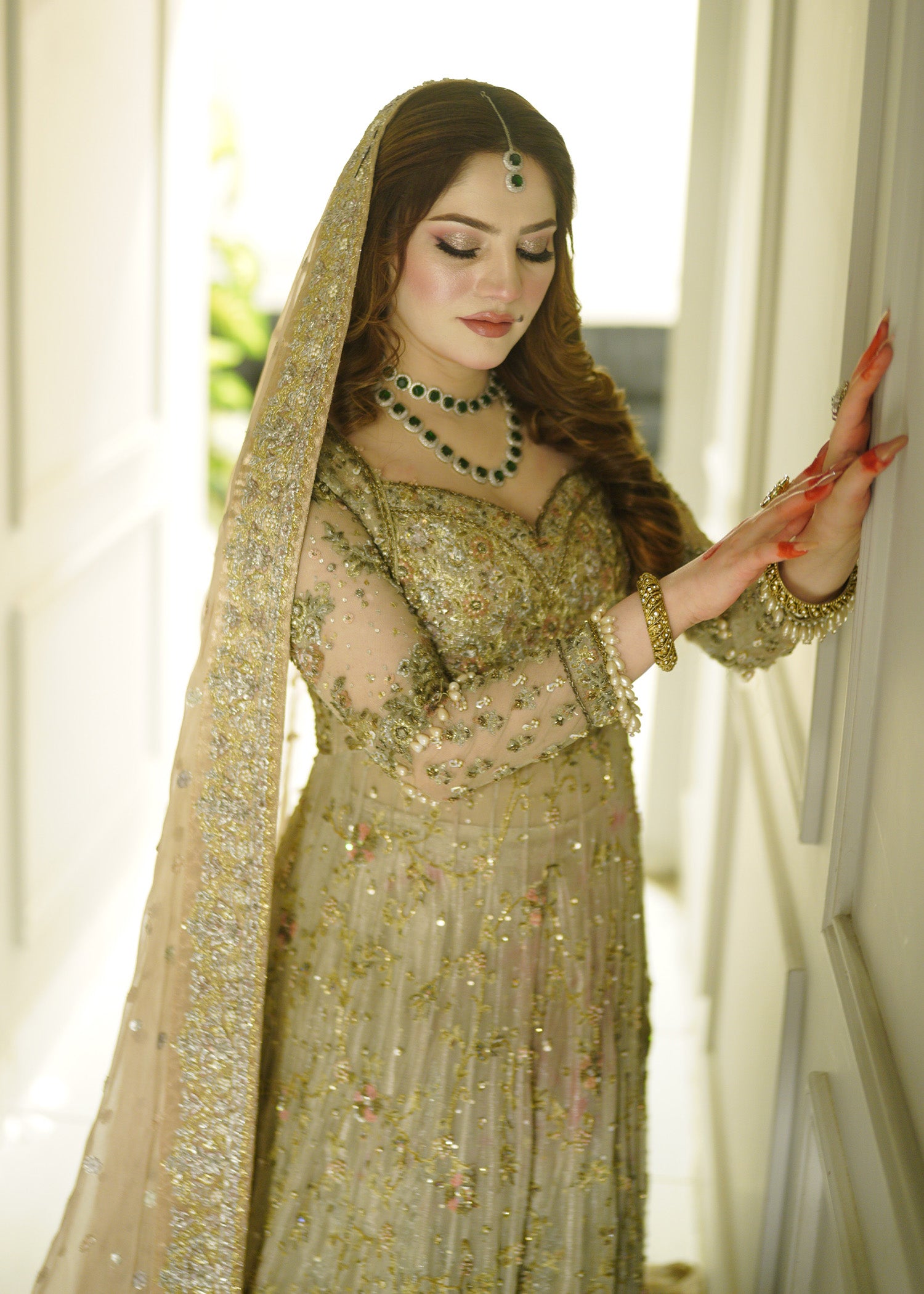 Champagne Gold Embellished Net Bridal Gown (2-Piece) - Image 1