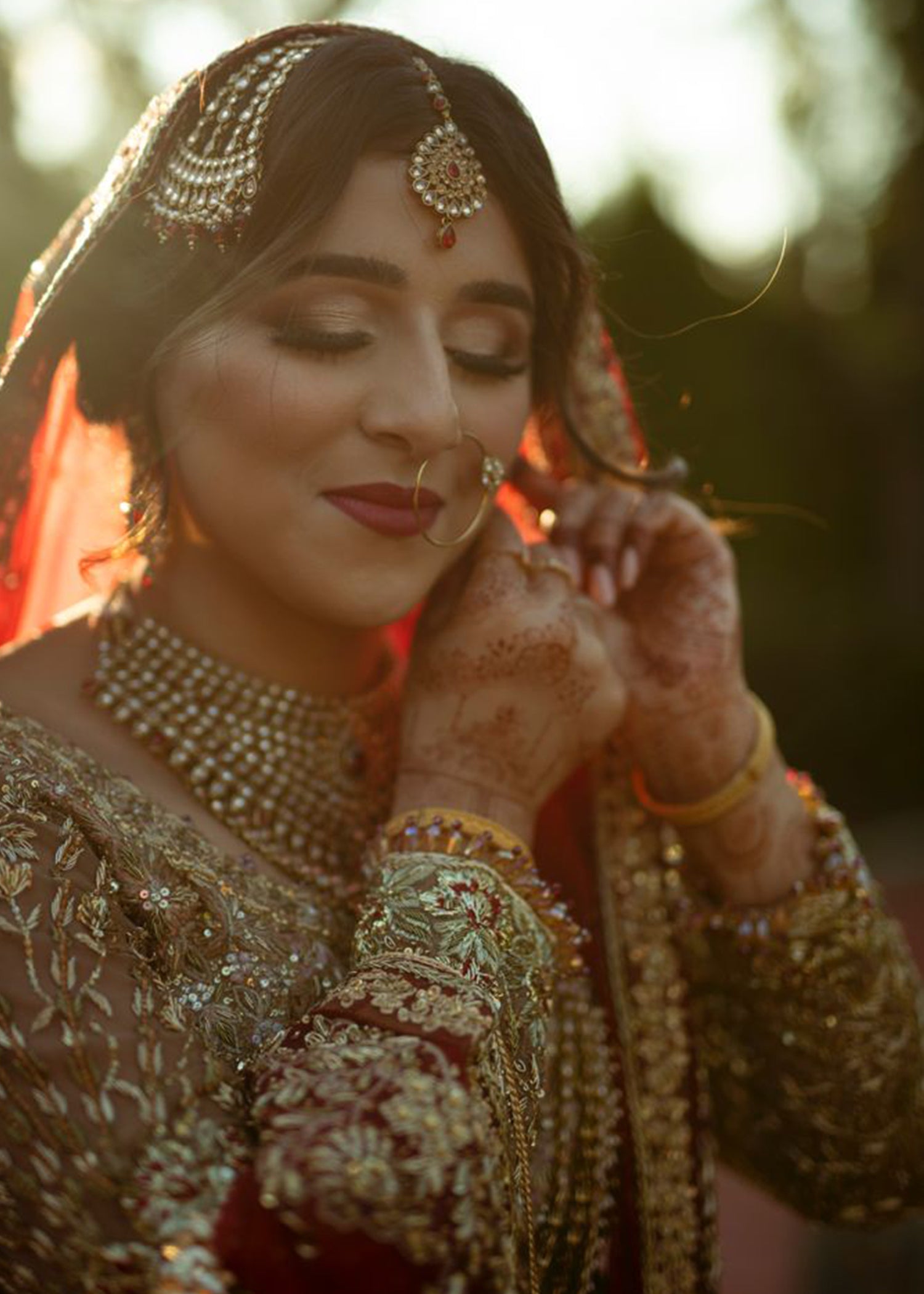 Antique Gold Embellished Net Silk Bridal Gown (2-Piece) - Image 3