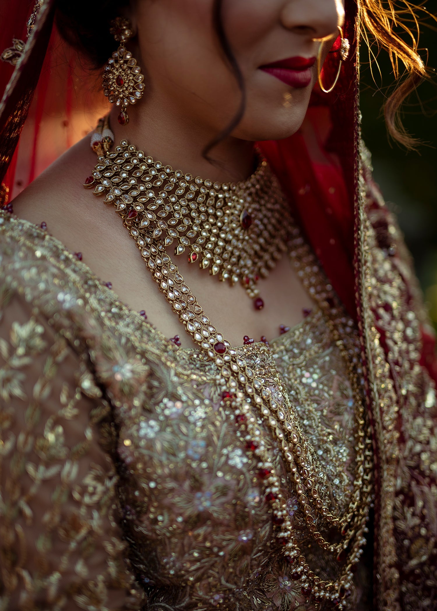 Antique Gold Embellished Net Silk Bridal Gown (2-Piece) - Image 5