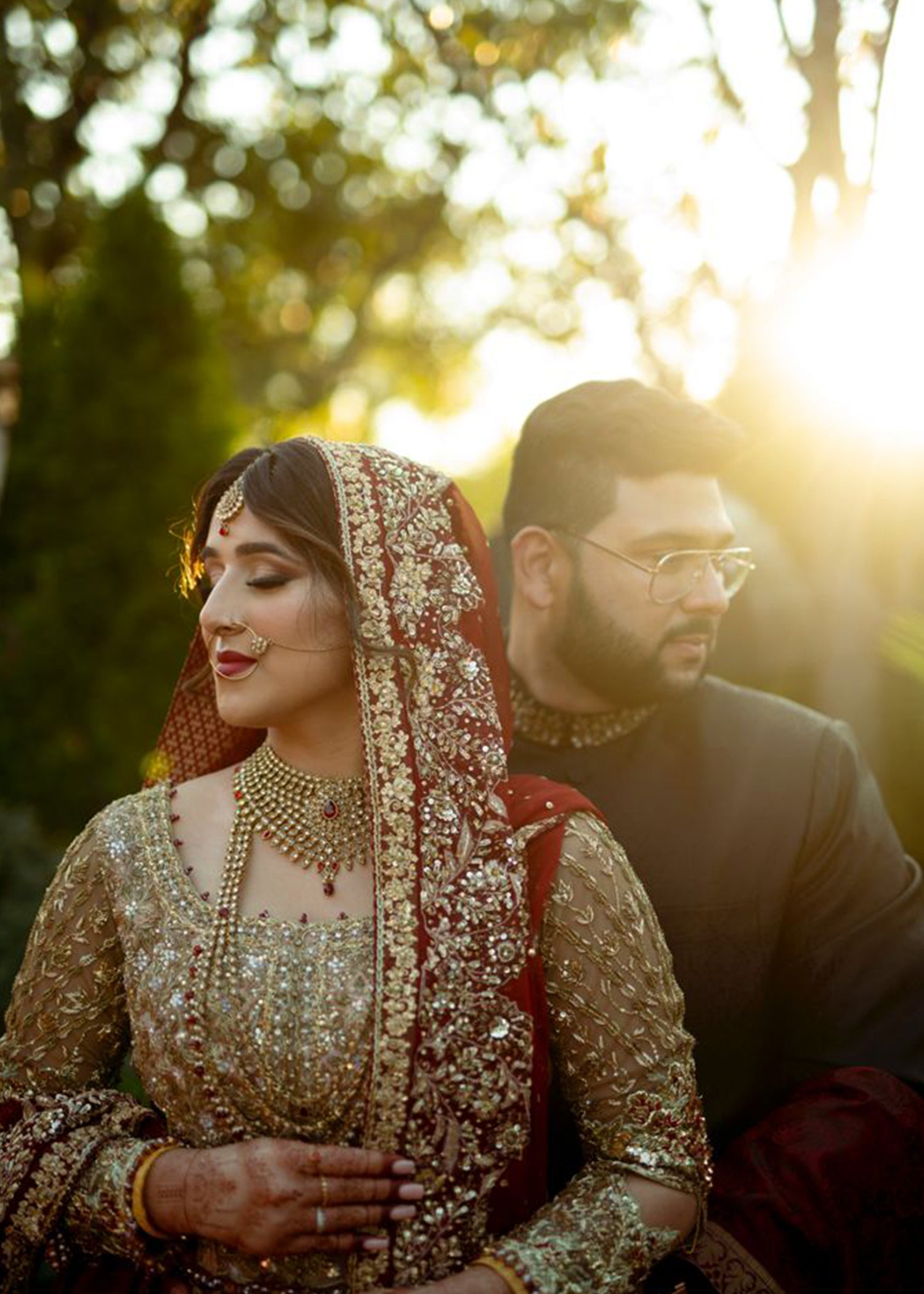 Antique Gold Embellished Net Silk Bridal Gown (2-Piece) - Image 7