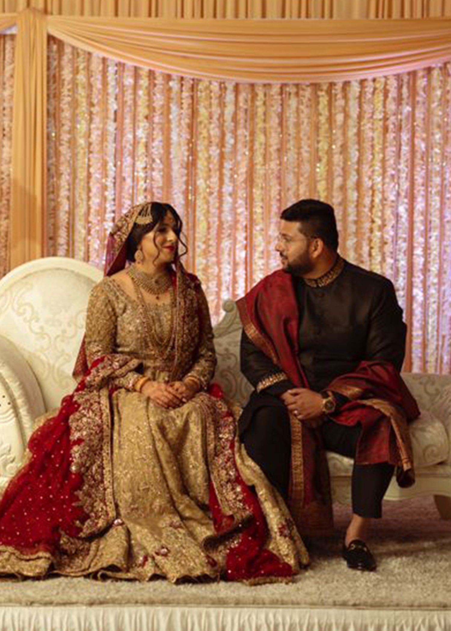 Antique Gold Embellished Net Silk Bridal Gown (2-Piece) - Image 8