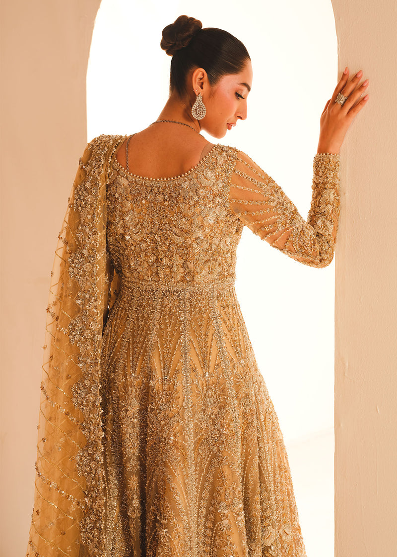 Indian Gold Embroidered Net Bridal Gown (3-Piece) - Image 10