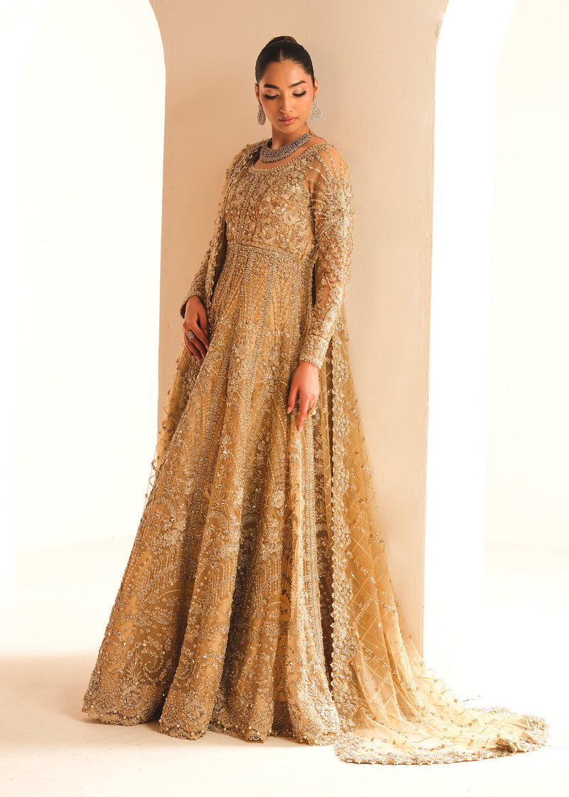 Indian Gold Embroidered Net Bridal Gown (3-Piece) - Image 3