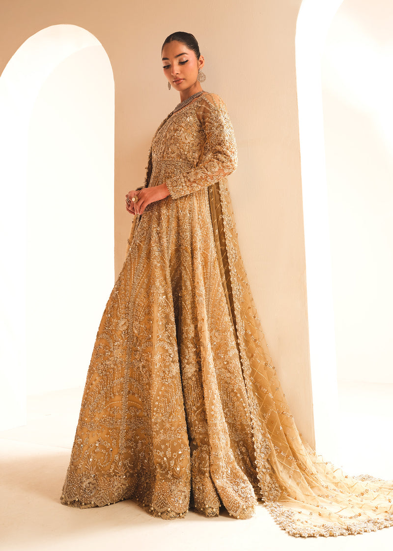 Indian Gold Embroidered Net Bridal Gown (3-Piece) - Image 5