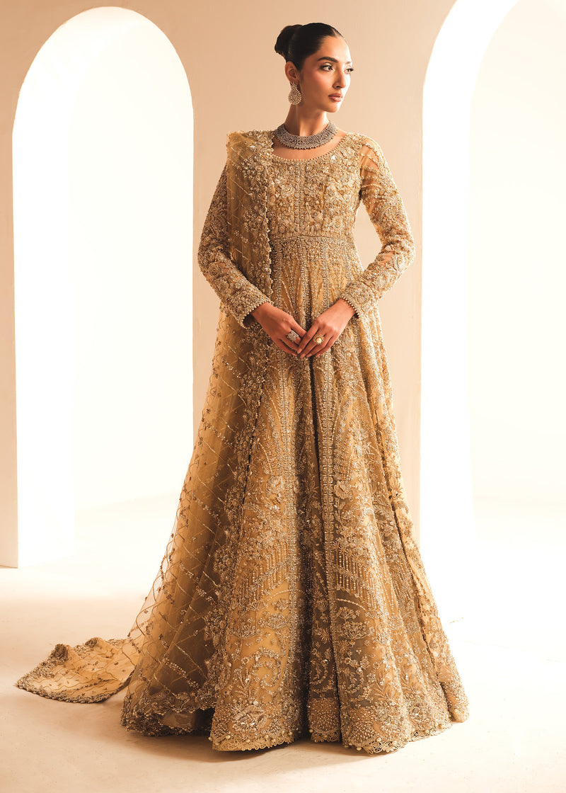 Indian Gold Embroidered Net Bridal Gown (3-Piece) - Image 6
