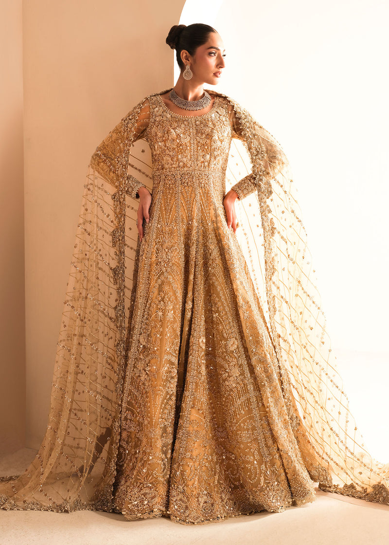 Indian Gold Embroidered Net Bridal Gown (3-Piece) - Image 9