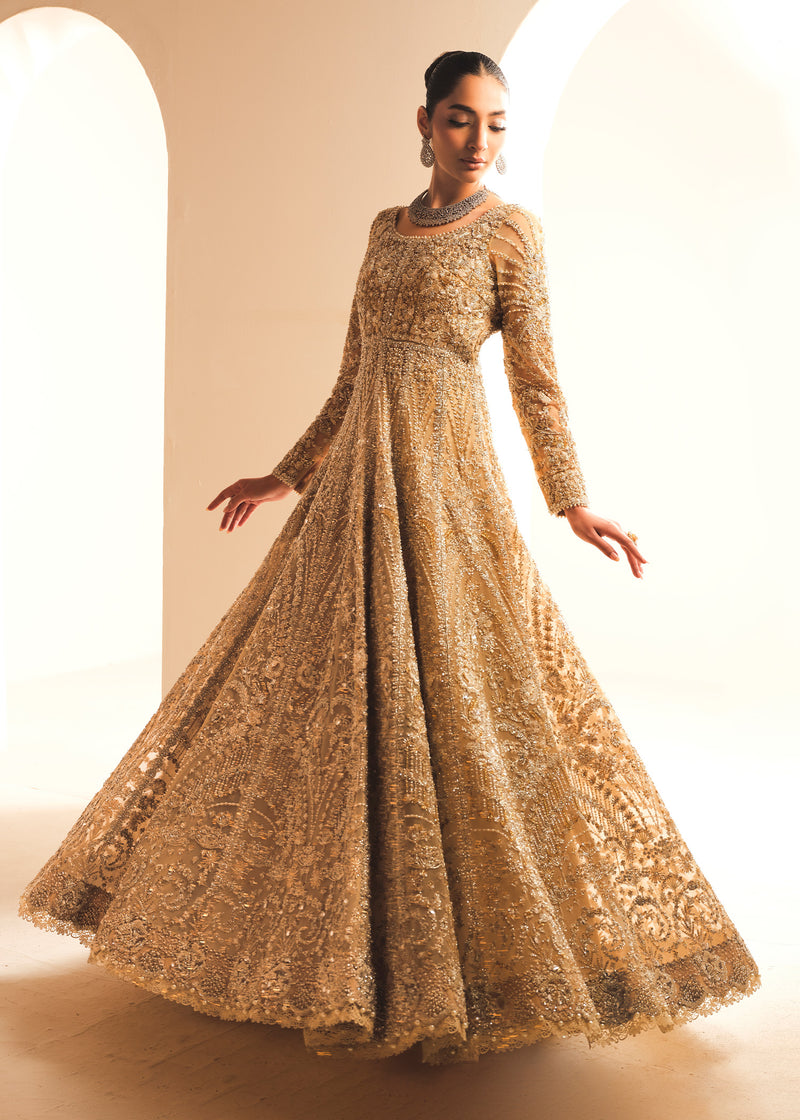 Gold Embroidered Net Bridal Gown (2-Piece) - Image 2