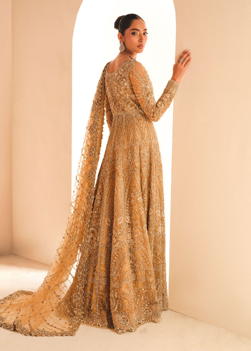 Gold Embroidered Net Bridal Gown (2-Piece) - Image 4