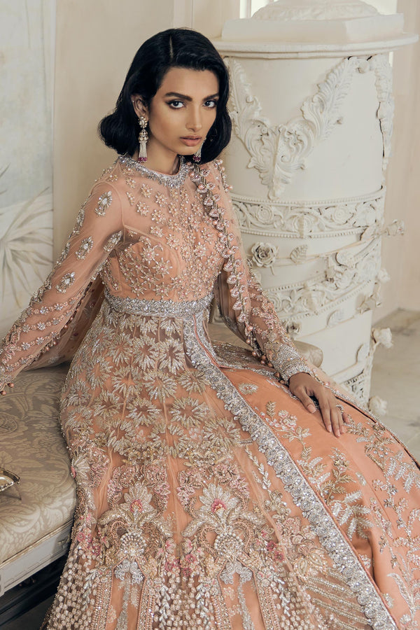Pakistani Bronze Zardozi Net Bridal Gown (2-Piece) - Image 4