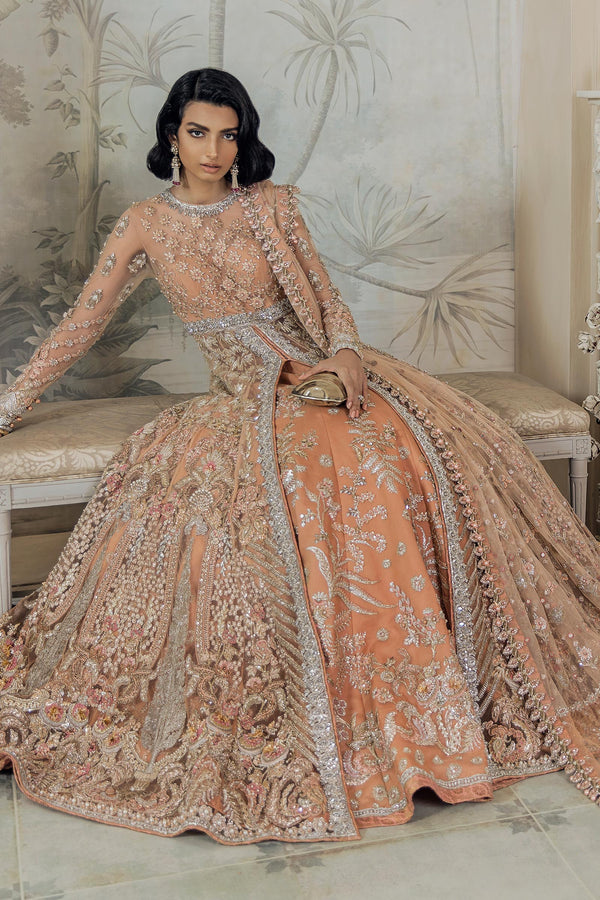 Pakistani Bronze Zardozi Net Bridal Gown (2-Piece) - Image 5