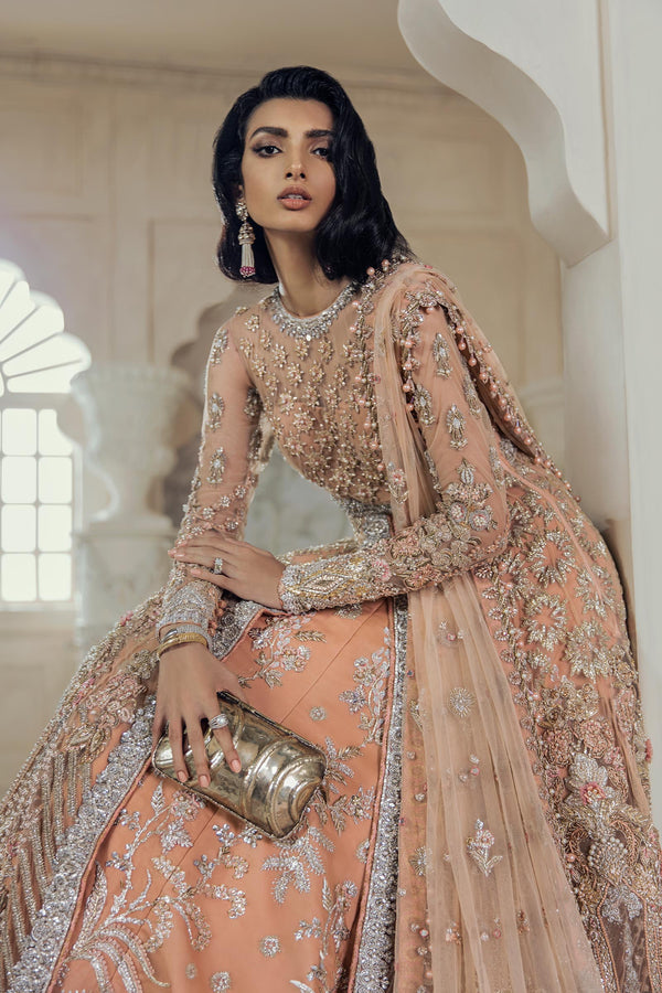Pakistani Bronze Zardozi Net Bridal Gown (2-Piece) - Image 6