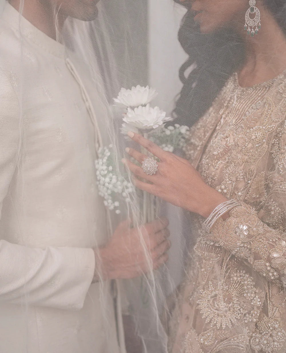 Champagne Embellished Net Silk Bridal Gown (1-Pc) - Image 12