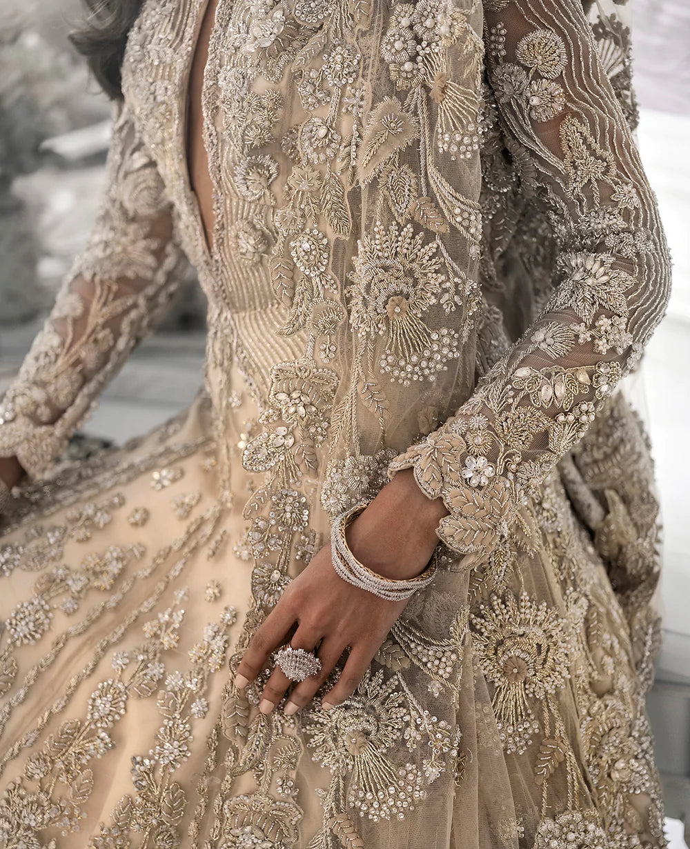 Champagne Embellished Net Silk Bridal Gown (1-Pc) - Image 13