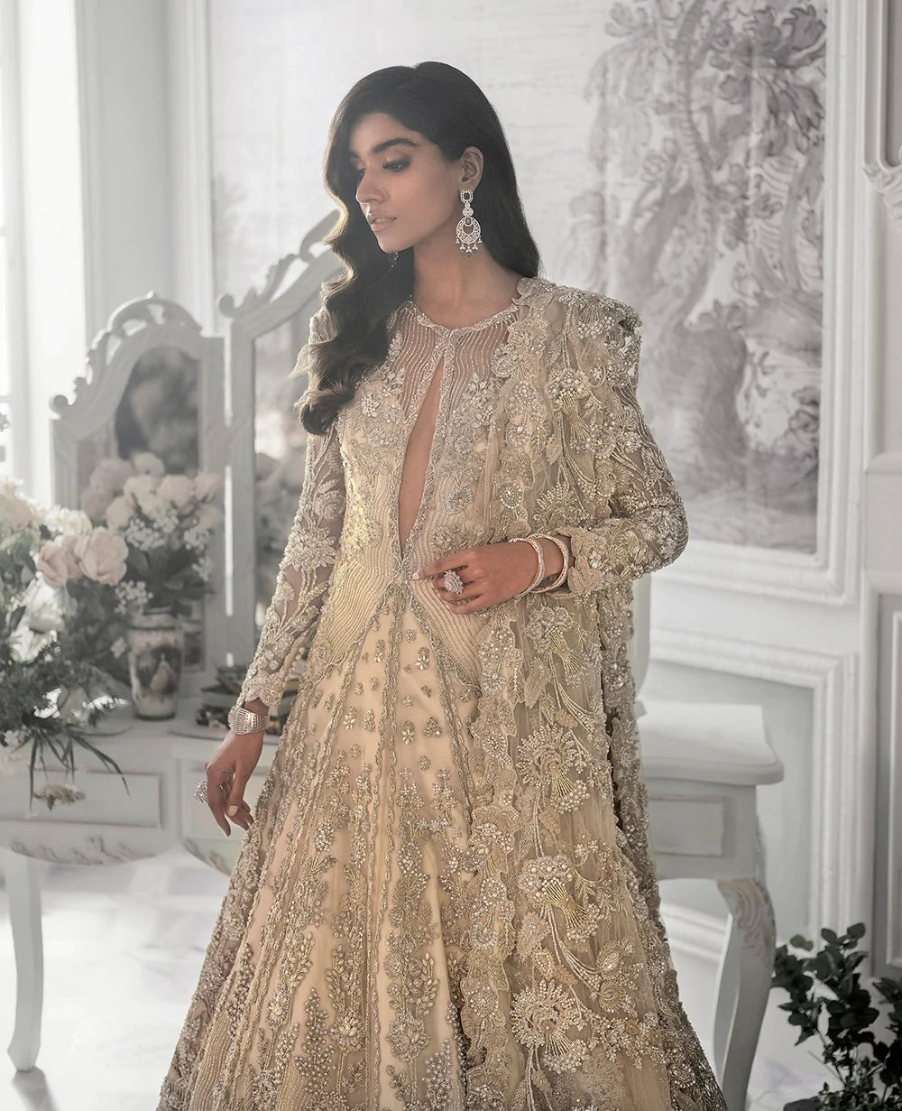 Champagne Embellished Net Silk Bridal Gown (1-Pc) - Image 3