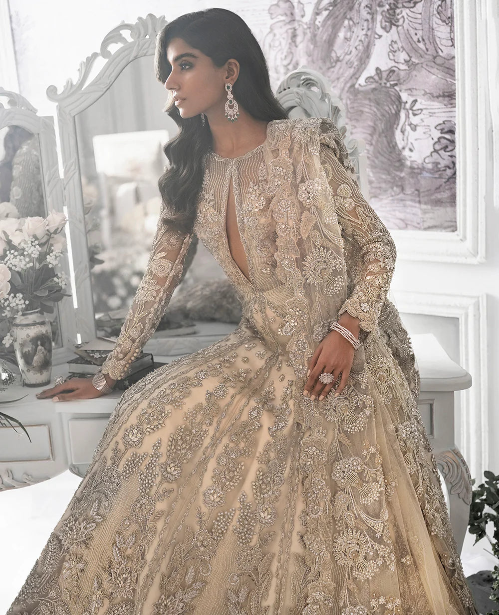 Champagne Embellished Net Silk Bridal Gown (1-Pc) - Image 4