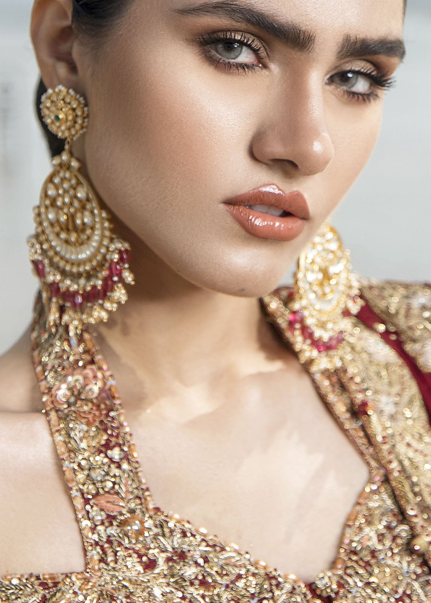 Pakistani Antique Gold Zardozi Net Bridal Gown (2-Piece) - Image 7