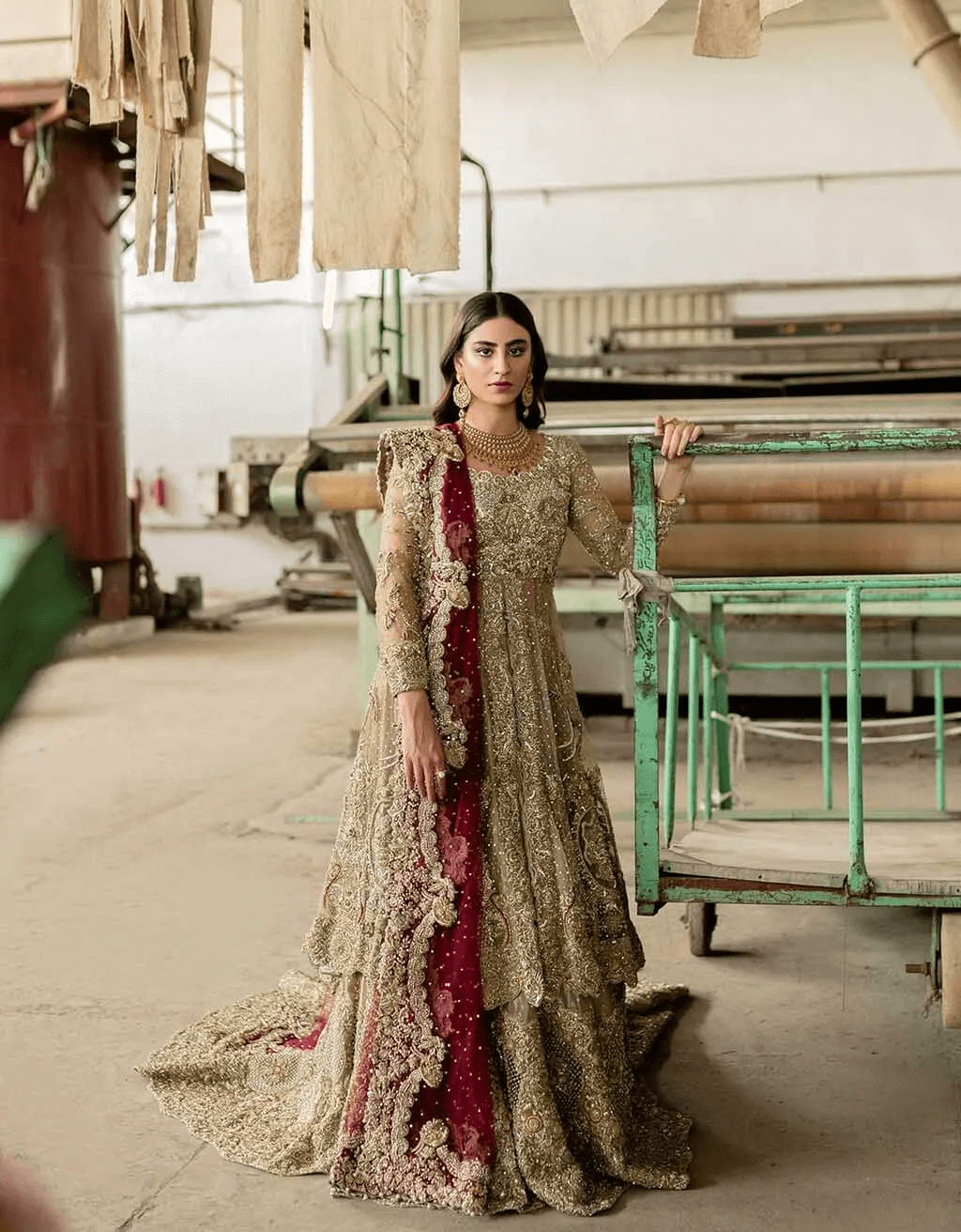 Deep Gold Hand-Embellished Net Bridal Gown (2-Piece) - Image 4