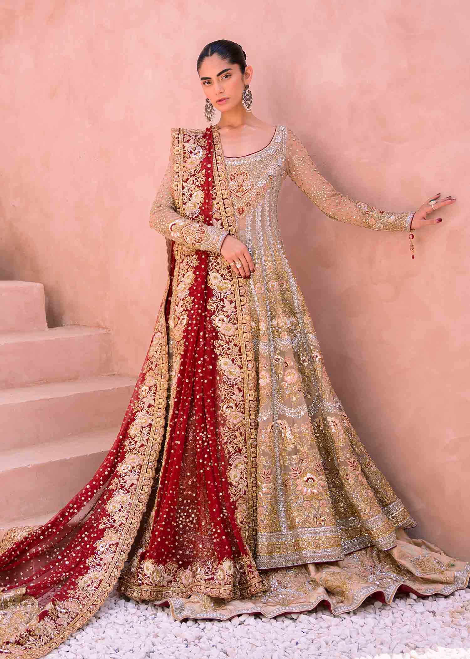 Champagne Gold Embellished Net Bridal Gown (2-Piece) - Image 1