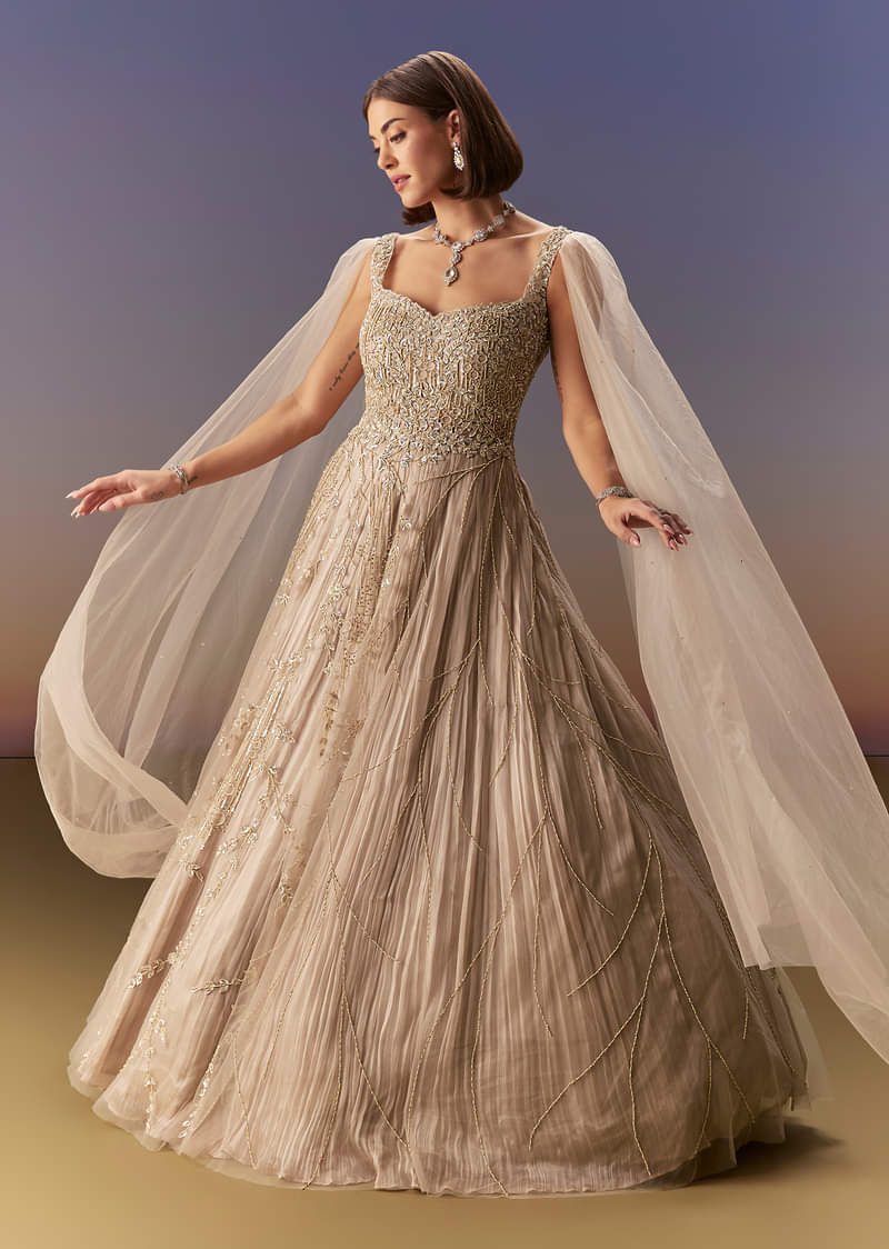 Gold Embellished Organza Gown (1-Pc) - Image 1