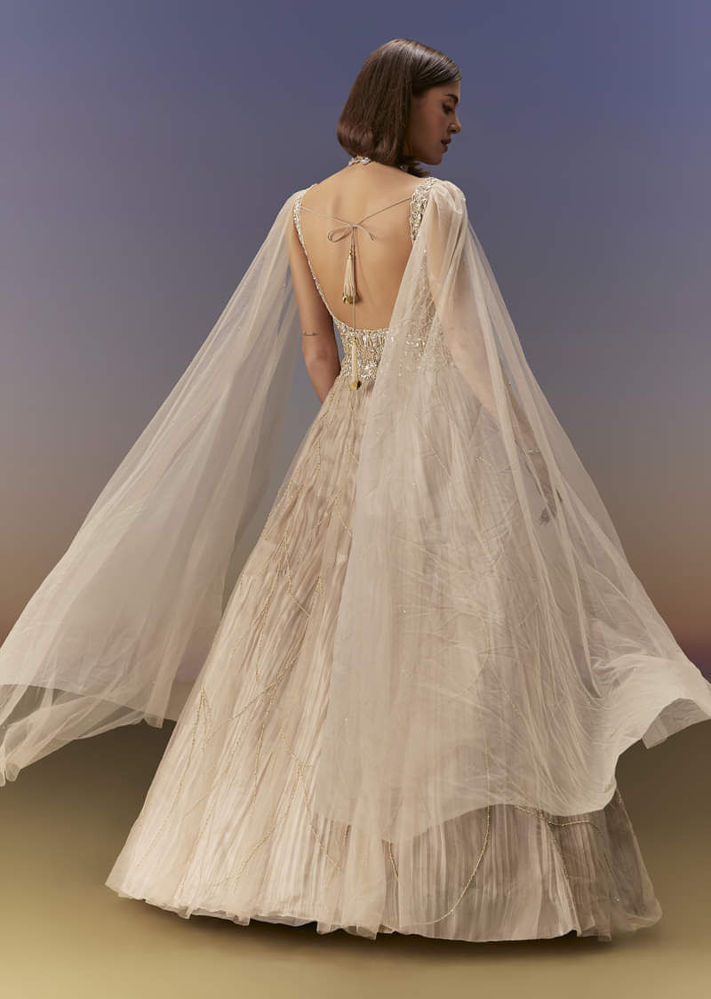 Gold Embellished Organza Gown (1-Pc) - Image 2