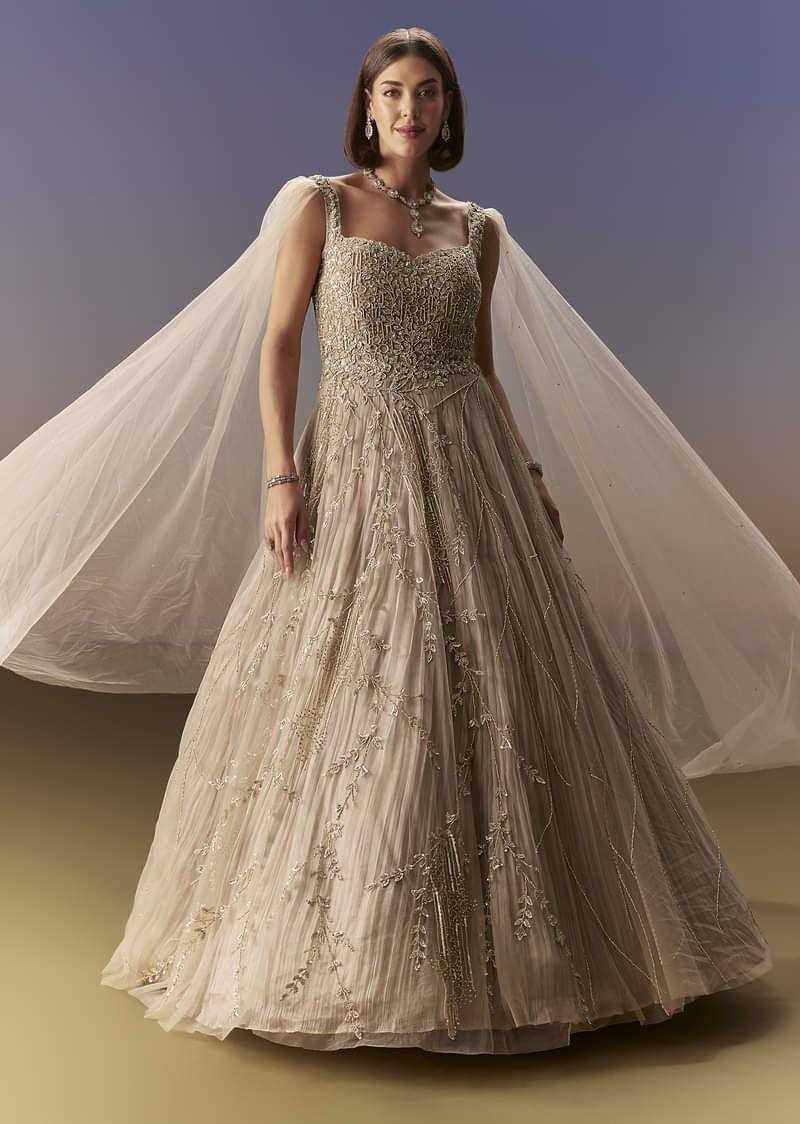 Gold Embellished Organza Gown (1-Pc) - Image 4