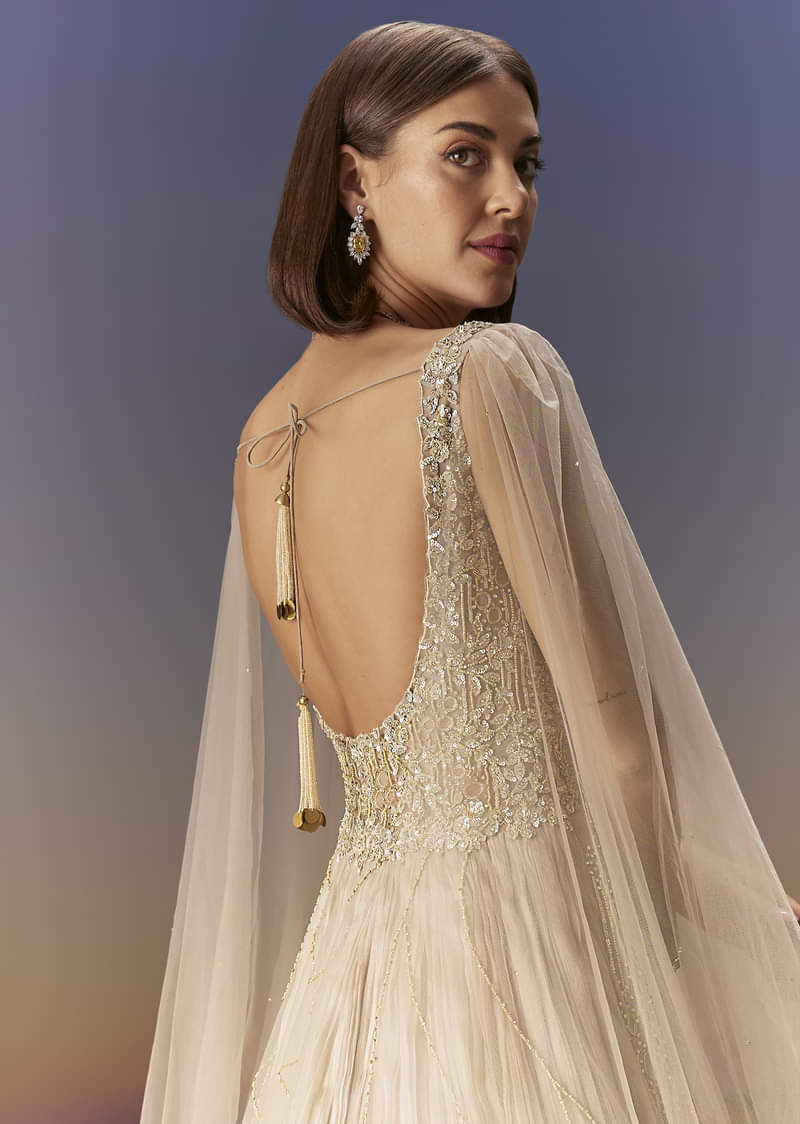 Gold Embellished Organza Gown (1-Pc) - Image 6