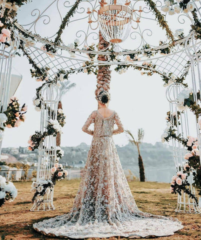 Champagne Embellished Net Organza Bridal Gown (1-Pc) - Image 4