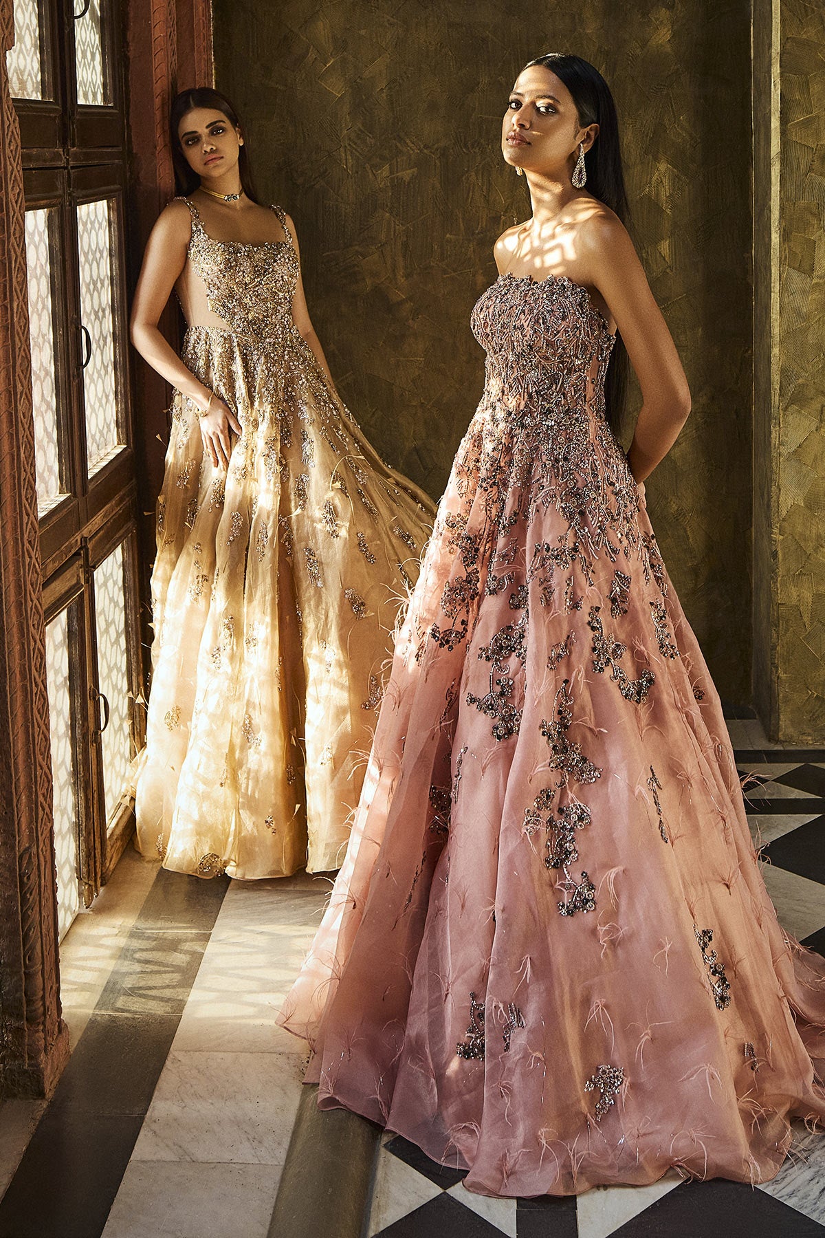 Golden Embroidered Organza Bridal Gown (1-Pc) - Image 4