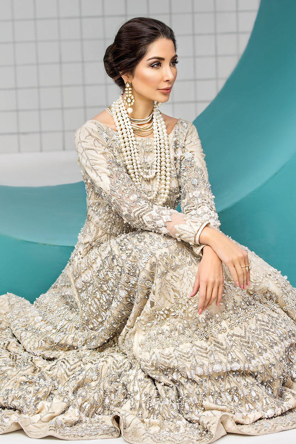 Champagne Embellished Organza Net Bridal Gown (1-Pc) - Image 2