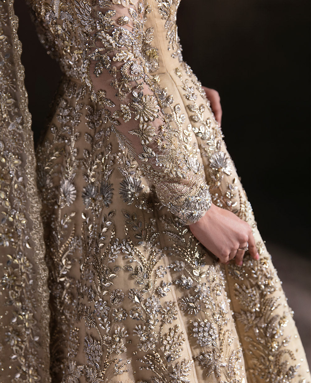 Champagne Embellished Organza Net Bridal Lehenga Gown (2-Piece) - Image 6