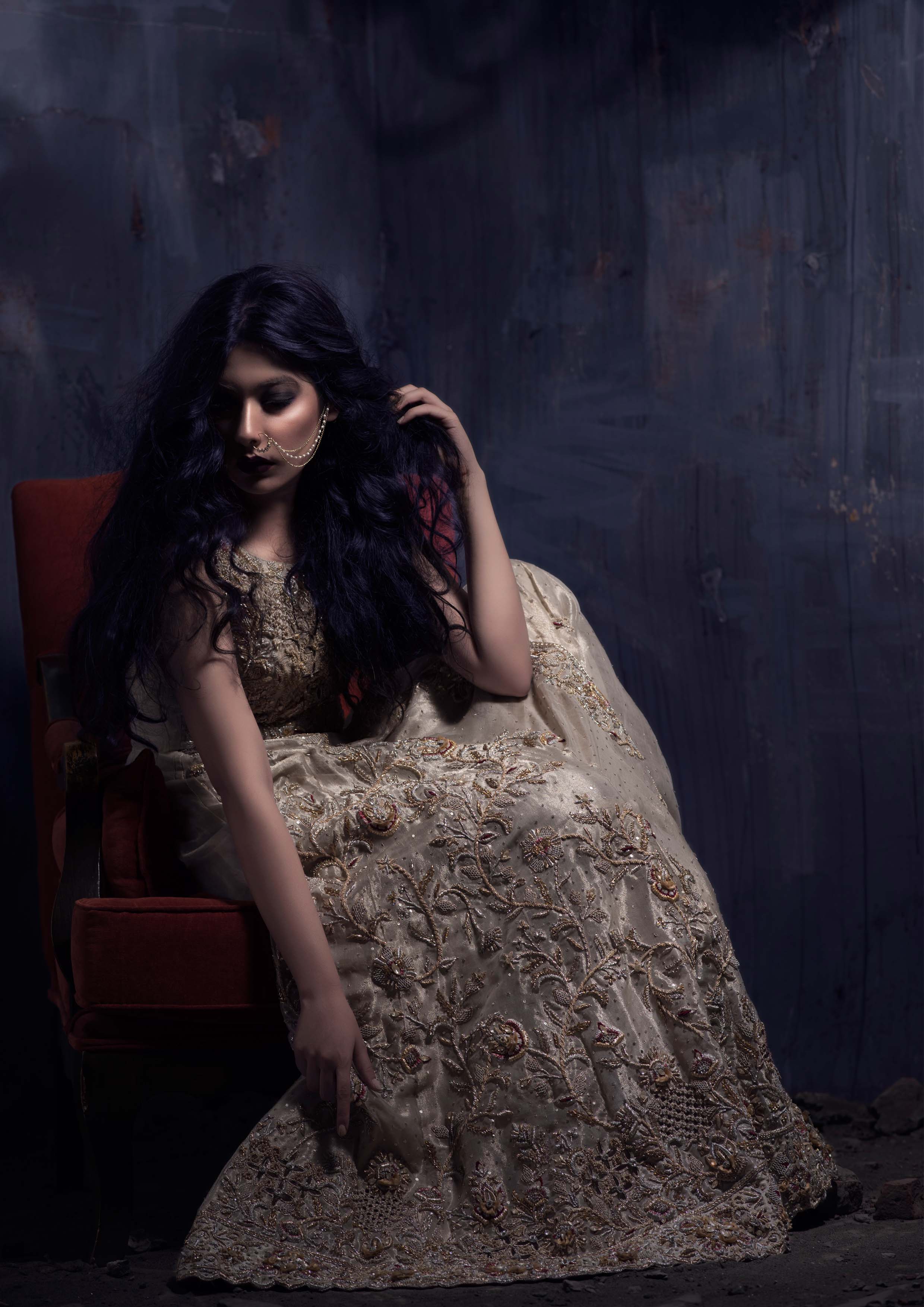 Gold Embellished Organza Bridal Gown (1-Pc) - Image 2