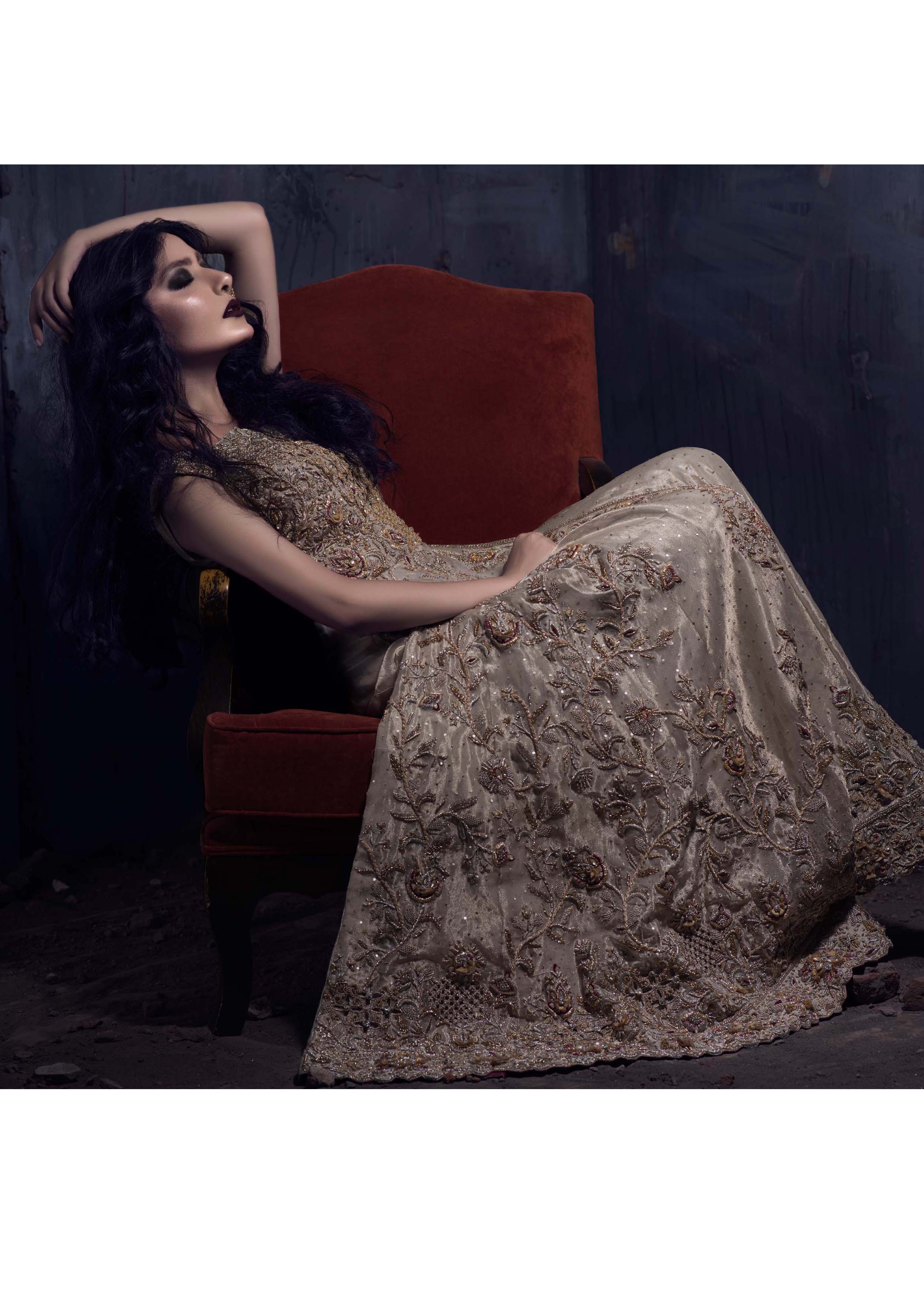 Gold Embellished Organza Bridal Gown (1-Pc) - Image 3