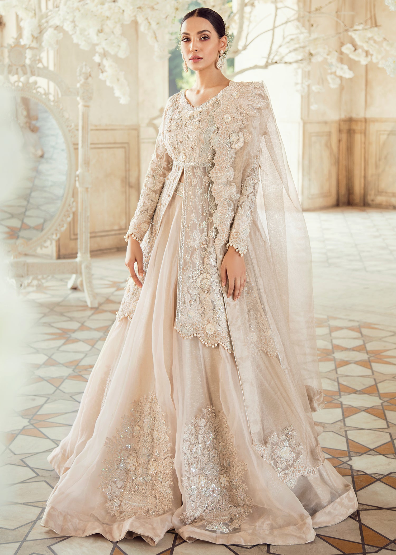 Champagne Embroidered Net Organza Bridal Gown (3-Piece) - Image 1