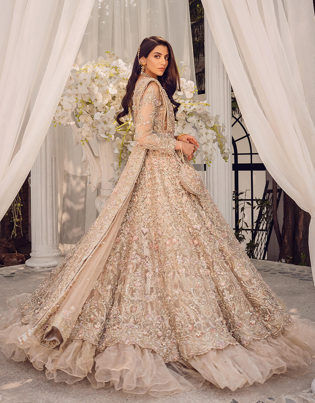 Pastel Gold Embroidered Organza Bridal Gown (2-Piece) - Image 3